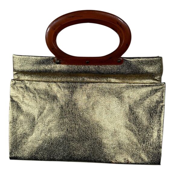vintage gold metallic bag with - Picture 1 of 3